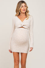 Cream Knit Knotted Front Maternity Sweater Dress