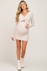 Cream Knit Knotted Front Maternity Sweater Dress