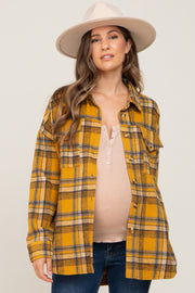 Mustard Plaid Maternity Shirt Jacket