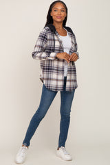 Black Plaid Hooded Shirt Jacket