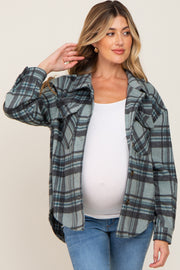 Mint Green Plaid Front Pocket Maternity Shacket