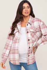 Mauve Plaid Front Pocket Maternity Shacket