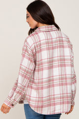 Mauve Plaid Front Pocket Maternity Shacket