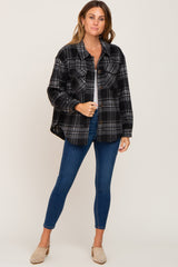 Black Plaid Front Pocket Maternity Shacket