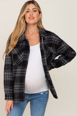 Black Plaid Front Pocket Maternity Shacket