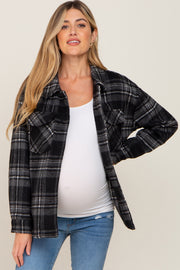 Black Plaid Front Pocket Maternity Shacket