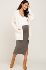 Ivory Fuzzy Front Pocket Maternity Cardigan