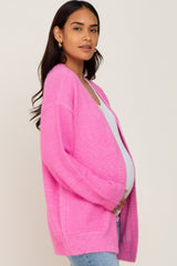 Fuchsia Fuzzy Front Pocket Maternity Cardigan