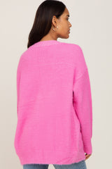 Fuchsia Fuzzy Front Pocket Maternity Cardigan