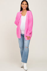 Fuchsia Fuzzy Front Pocket Maternity Cardigan