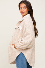 Beige Contrast Oversized Sherpa Maternity Coat