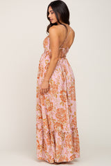 Pink Floral Tie Back Cutout Maternity Maxi Dress