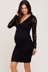 Black Lace V-Neck Maternity Fitted Dress