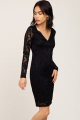 Black Lace V-Neck Fitted Dress