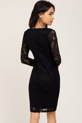 Black Lace V-Neck Fitted Dress