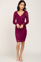 Plum Lace V-Neck Fitted Dress