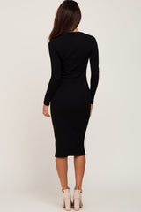 Black Ribbed Cutout Long Sleeve Dress