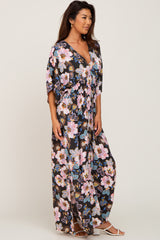 Charcoal Floral Smocked Waist Maxi Dress