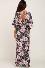 Charcoal Floral Smocked Waist Maxi Dress