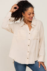 Cream Button Down Collared Frayed Maternity Top