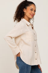 Cream Button Down Collared Frayed Top