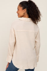 Cream Button Down Collared Frayed Top