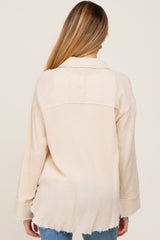 Cream Button Down Collared Frayed Maternity Top