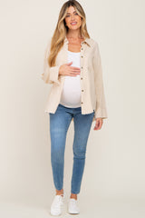 Cream Button Down Collared Frayed Maternity Top