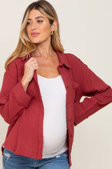 Rust Button Down Collared Frayed Maternity Top