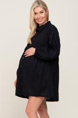 Black Button Down Maternity Mini Dress