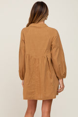 Camel Button Down Mini Dress