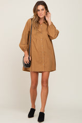 Camel Button Down Mini Dress