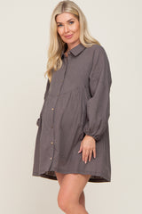 Charcoal Button Down Maternity Mini Dress