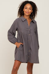 Charcoal Button Down Maternity Mini Dress