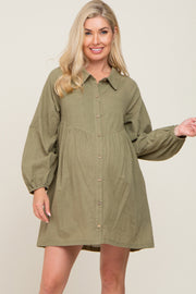 Olive Button Down Maternity Mini Dress