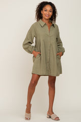 Olive Button Down Mini Dress