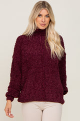 Burgundy Soft Chenille Turtle Neck Maternity Sweater