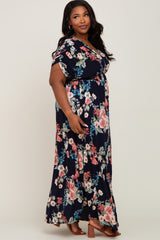 Navy Floral Deep V-Neck Plus Maxi Dress