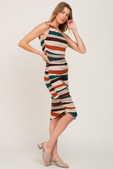 Rust Striped One Shoulder Fitted Dress