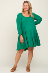 Green Tiered Long Sleeve Maternity Plus Dress