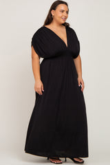 Black Draped Smocked Plus Maxi Dress