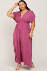 Plum Draped Smocked Maternity Plus Maxi Dress