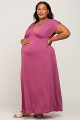 Plum Draped Smocked Maternity Plus Maxi Dress