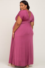 Plum Draped Smocked Maternity Plus Maxi Dress