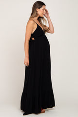 Black Deep V-Neck Back Tie Maternity Maxi Dress