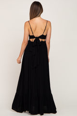 Black Deep V-Neck Back Tie Maternity Maxi Dress