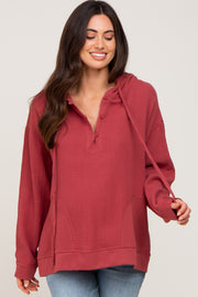 Rust Button Accent Hooded Maternity Top