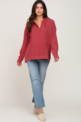 Rust Button Accent Hooded Maternity Top