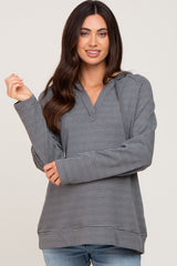 Charcoal Striped Hooded Maternity Top