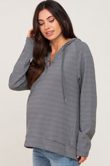 Charcoal Striped Hooded Maternity Top